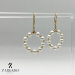 گوشواره آویز طلا دایره مروارید و گوی کد P20395