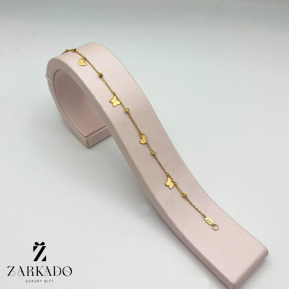 دستبند طلا طرح قلب و پروانه