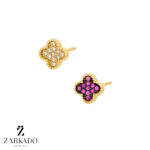 گوشواره میخی طلا ونکلیف با نگین سرخابی و سفید کد E14525