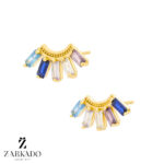 گوشواره میخی طلا نیم دایره با نگین های رنگی کد E34644