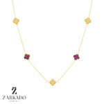 گردنبند طلا طرح ونکلیف نگین دار سرخابی سفید 5 تایی کد N14538