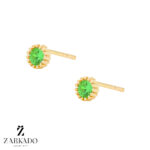 گوشواره میخی طلا دور گوارسه با نگین سبز کد E15114