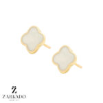 گوشواره میخی طلا ونکلیف میناکاری سفید کد E15091