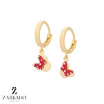 گوشواره حلقه ای طلا طرح میکی موس پاپیون قرمز کد E23616