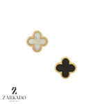 گوشواره میخی طلا ونکلیف میناکاری مشکی و سفید