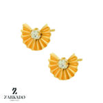 گوشواره میخی طلا طرح بادبزنی نگین سفید کد E34647