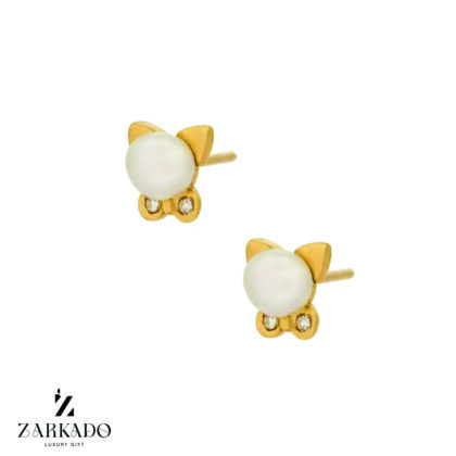 گوشواره میخی طلا طرح گربه و صدف