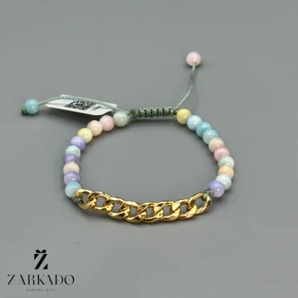 دستبند سنگی و طلا کارتیه با سنگ رنگی پاستیلی