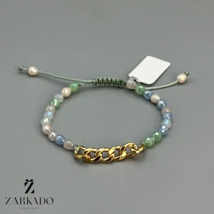 دستبند سنگی و طلا کارتیه با کریستال اشکی