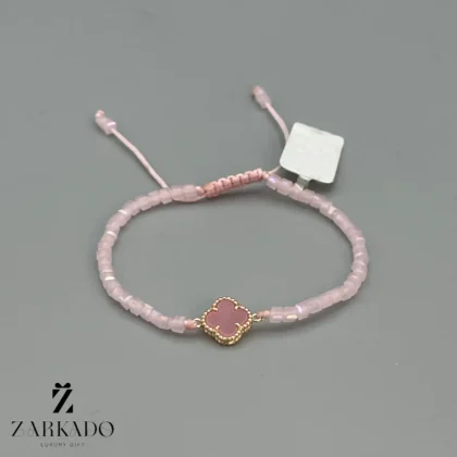 دستبند سنگی و طلا ونکلیف صورتی