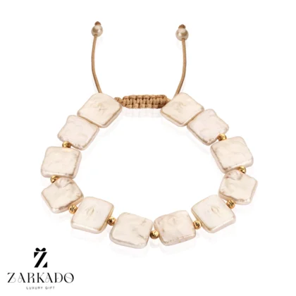 دستبند مروارید باروک مربع و گوی البرنادو طلا