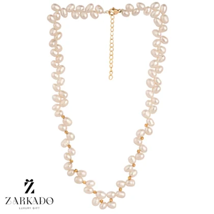 گردنبند مروارید پرورشی گندمی و گوی البرنادو طلا