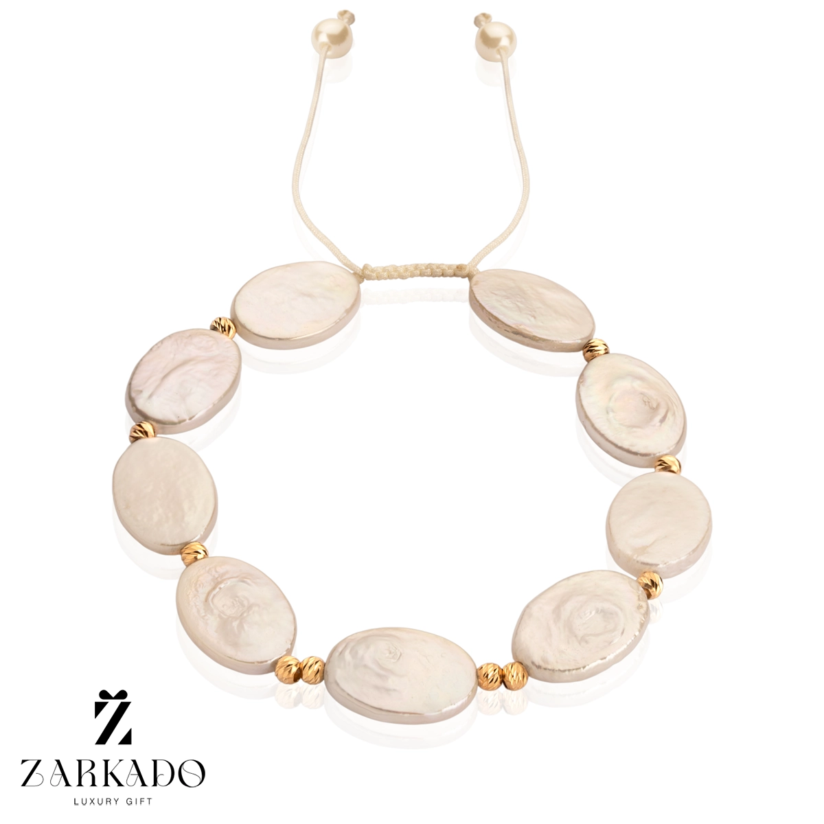 دستبند مروارید باروک بیضی و گوی البرنادو طلا