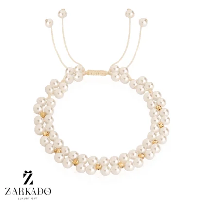 دستبند طلا و مروارید دولاینه با گوی البرنادو