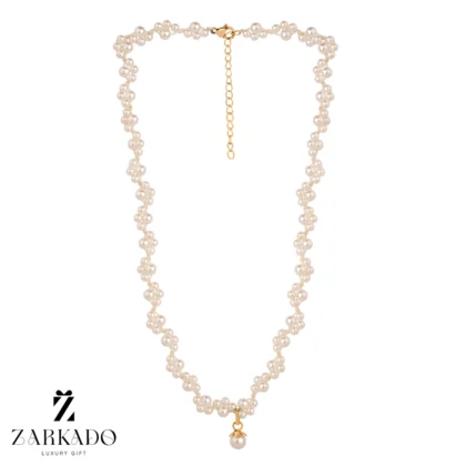 گردنبند بافت با مروارید و پلاک مروارید طلا