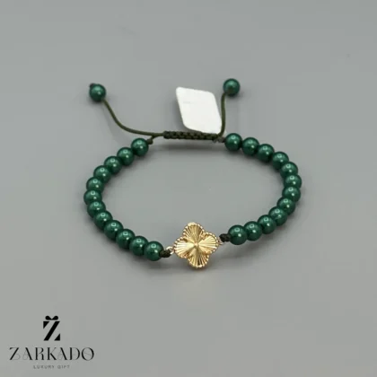 دستبند سنگی و پلاک طلا طرح ونکلیف با شل سبز
