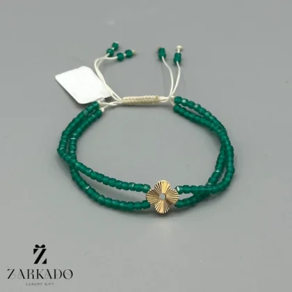 دستبند سنگی و پلاک طلا طرح ونکلیف سنگ سبز