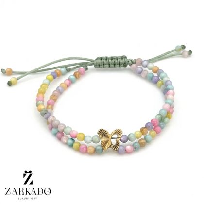 دستبند سنگی و طلا طرح پروانه با سنگ رنگی