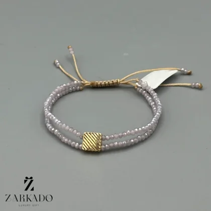 دستبند سنگی و طلا طرح مربع با سنگ دوبل