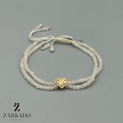 دستبند سنگی و طلا طرح قلب با سنگ دوبل