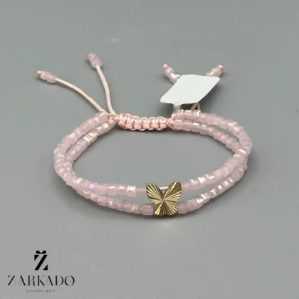 دستبند سنگی و طلا طرح پروانه با سنگ دوبل