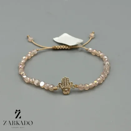 دستبند سنگی و طلا طرح دست همسا نگین دار