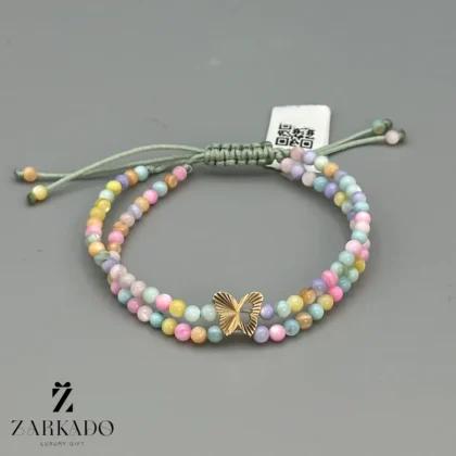 دستبند سنگی و طلا طرح پروانه با سنگ رنگی