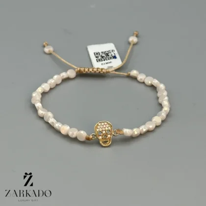 دستبند سنگی و طلا طرح جمجمه نگین دار