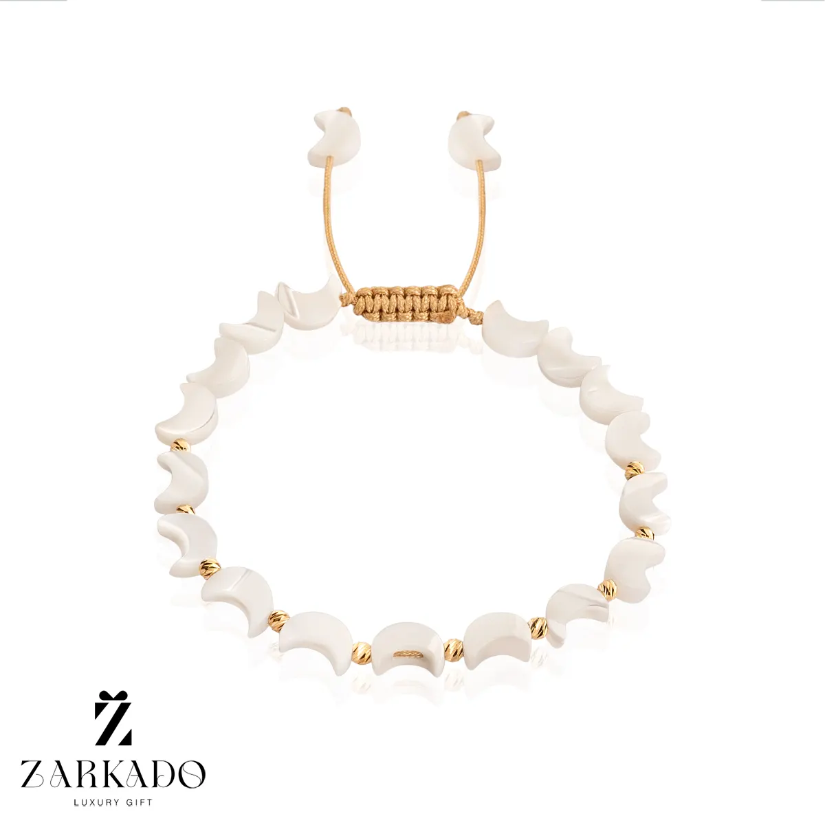 دستبند سنگ صدف طرح ماه با گوی البرنادو طلا