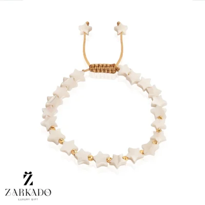 دستبند سنگ صدف طرح ستاره 5 پر با گوی البرنادو طلا