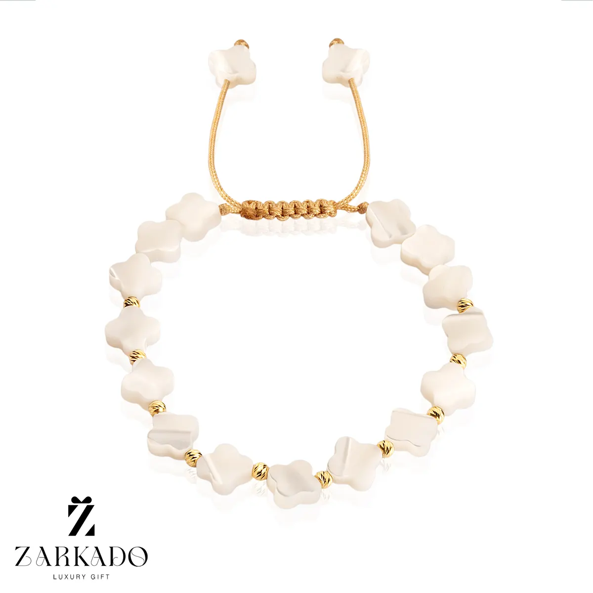 دستبند سنگ صدف طرح ونکلیف با گوی البرنادو طلا