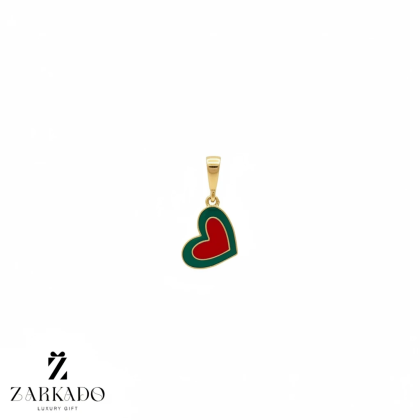 پلاک طلا قلب میناکاری قرمز و سبز