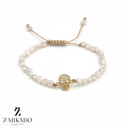 دستبند سنگی و طلا طرح جمجمه نگین دار