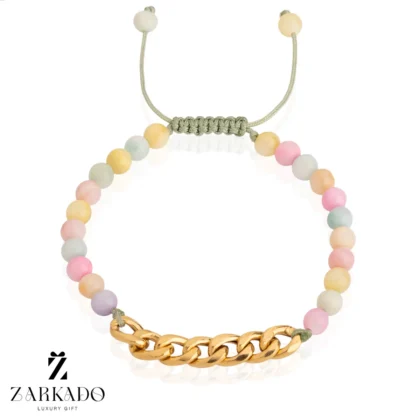 دستبند سنگی و طلا کارتیه با سنگ رنگی