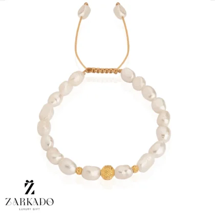 دستبند مروارید پرورشی و گوی طلا چکشی