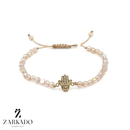 دستبند سنگی و طلا طرح دست همسا نگین دار