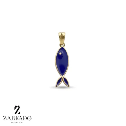 پلاک طلا ماهی میناکاری آبی کاربنی