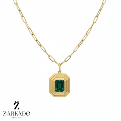 پلاک طلا طرح ذوزنقه نگین سبز