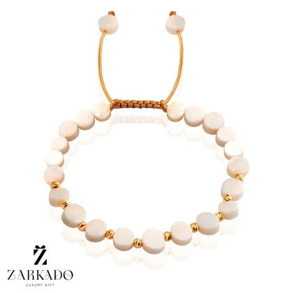 دستبند سنگ صدف طرح دایره کوچک با گوی البرنادو طلا