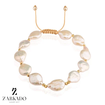 دستبند مروارید باروک اشکی سایز بزرگ و گوی البرنادو طلا