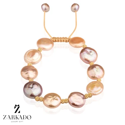 دستبند مروارید طلا باروک دایره صورتی/یاسی