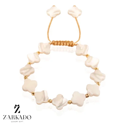 دستبند سنگ صدف طرح ونکلیف درشت با گوی البرنادو طلا