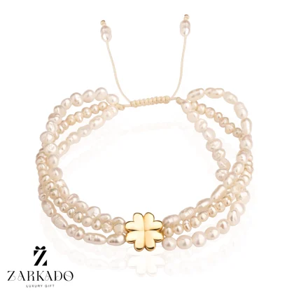 دستبند مرواریدی سه رج و پلاک طلا طرح قلب