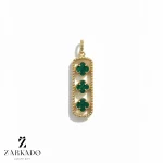پلاک طلا ونکلیف سه گل عمودی رنگ سبز مالاکیت کد p29709