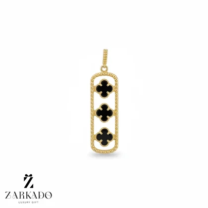 پلاک طلا ونکلیف سه گل عمودی رنگ مشکی