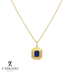 پلاک طلا طرح ذوزنقه نگین آبی کد N4597