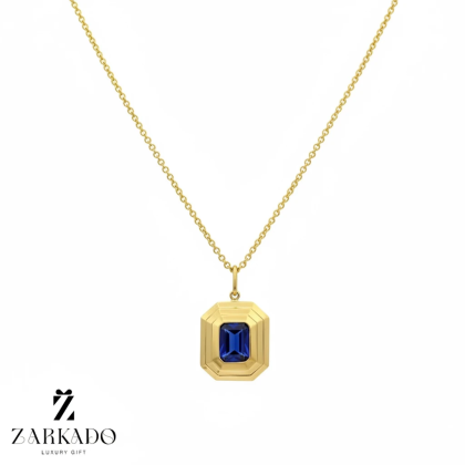 پلاک طلا طرح ذوزنقه نگین آبی