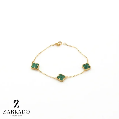 دستبند طلا ونکلیف تراشدار 3 گل سبز سایز 1 سانت