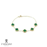 دستبند طلا ونکلیف سنگ دار 5 گل سبز سایز 1 سانت