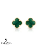 گوشواره میخی ونکلیف طلا سنگ دار سبز مالاکیت